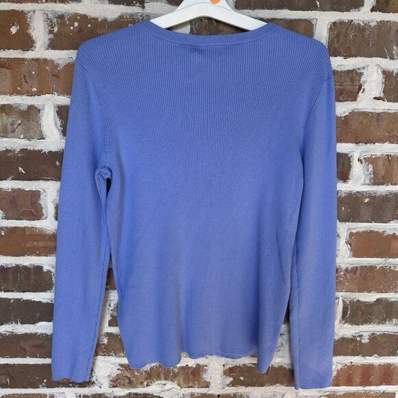 NWT Lauren Ralph Lauren Sweater Sz L Light Blue Ribbed Knit Gold Tone Button - Picture 3 of 12